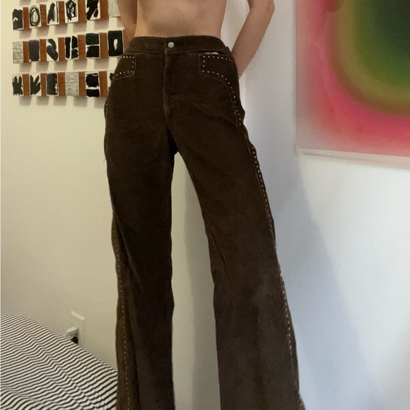 Vintage Brown Corduroy Studded Pants - Picture 3 of 4